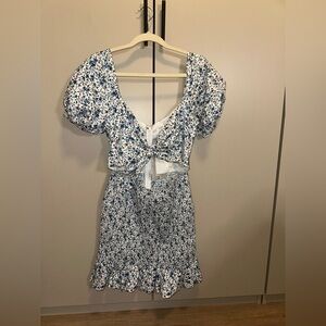 NWT Sabo Skirt Floral Blue and White 100% Cotton Dress size Large